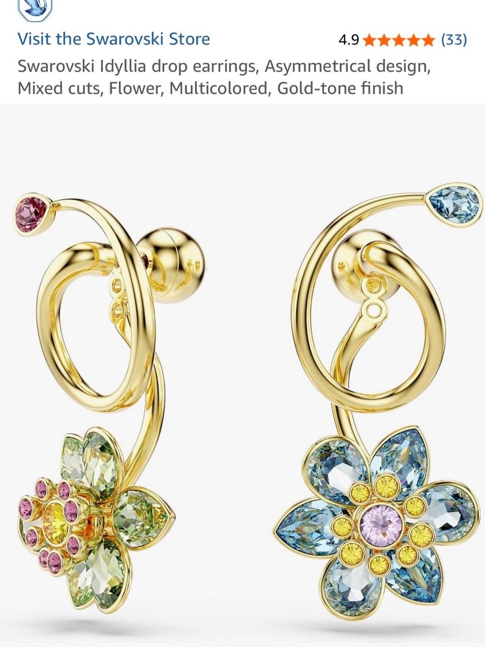 Swarovski Idyllia drop earrings asymmetrical design with multicolored crystals. - Picture 3 of 3